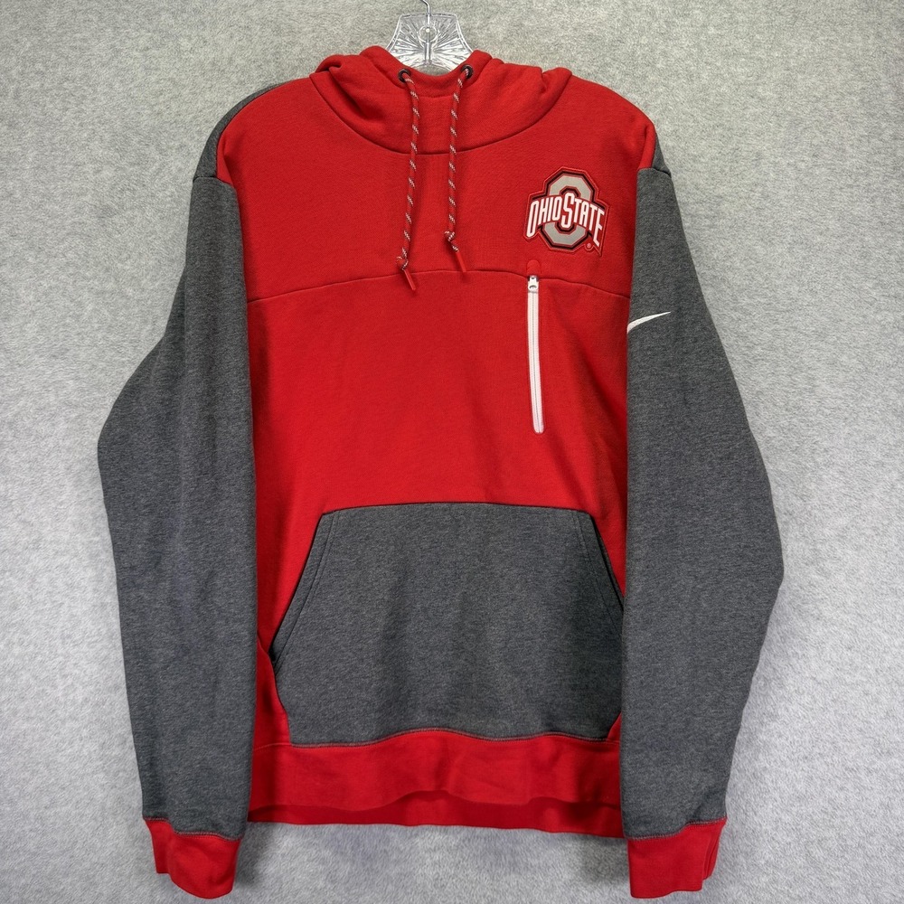 Ohio State Buckeyes Hoodie Sweatshirt Mens XL Red Gray NCAA Football Nike Fleece - Picture 1 of 7
